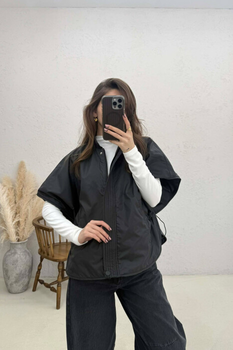 ONE COLOR SIMPLE CAPE WOMEN JACKET BLACK/ E ZEZE 