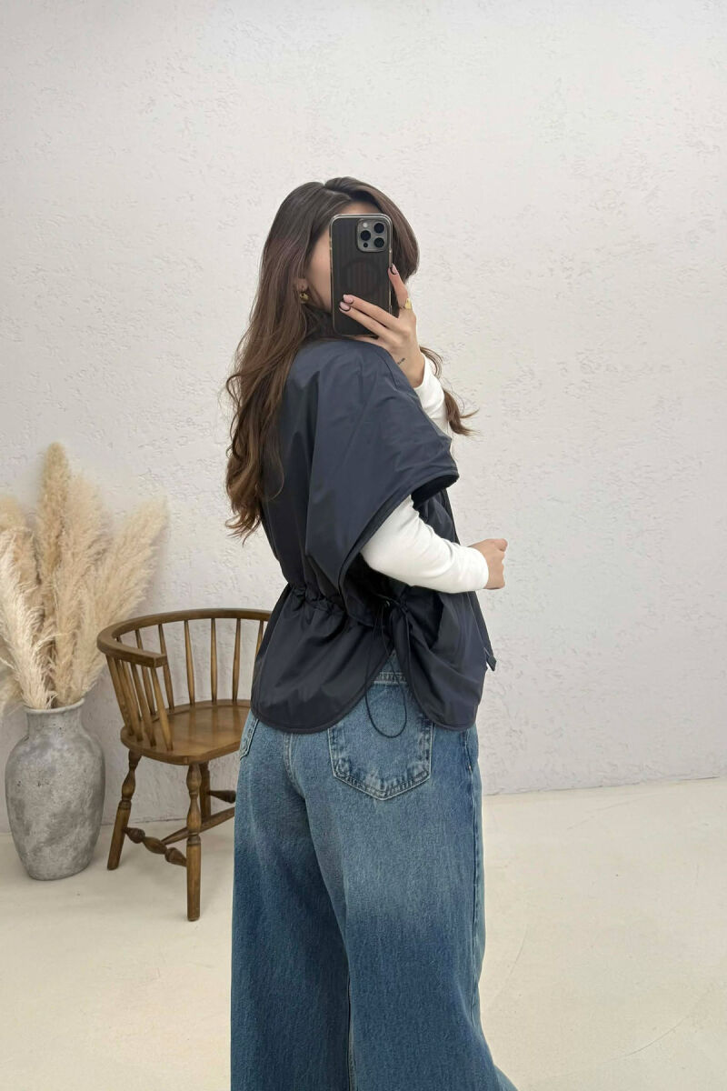 ONE COLOR SIMPLE CAPE WOMEN JACKET DARK BLUE/BEE - 2