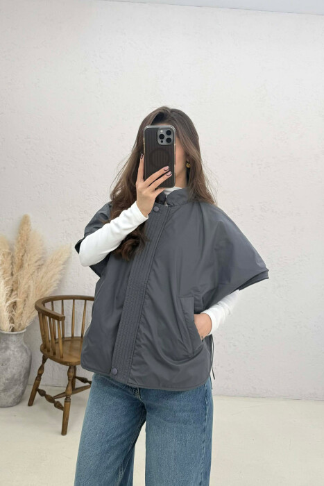 ONE COLOR SIMPLE CAPE WOMEN JACKET DARK GREY/GEE 