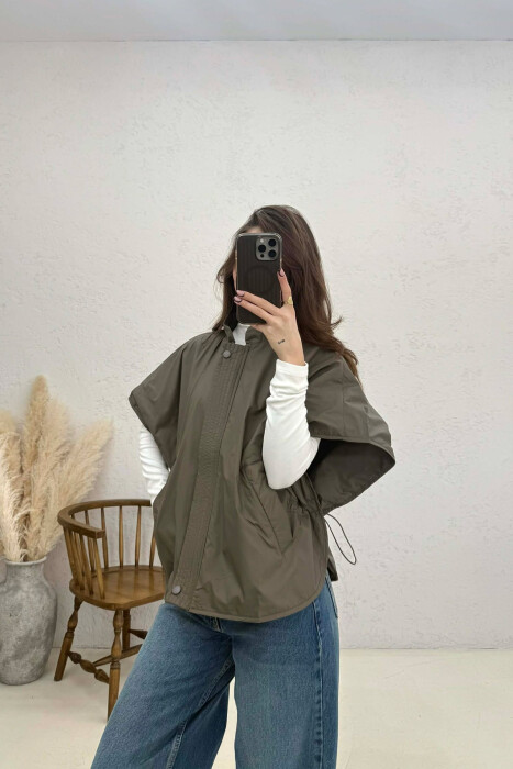 ONE COLOR SIMPLE CAPE WOMEN JACKET OLIVE/ULLI - 1