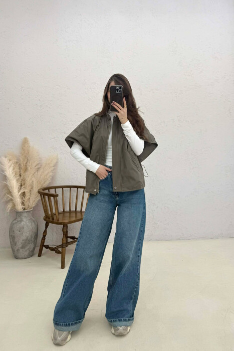 ONE COLOR SIMPLE CAPE WOMEN JACKET OLIVE/ULLI - 3