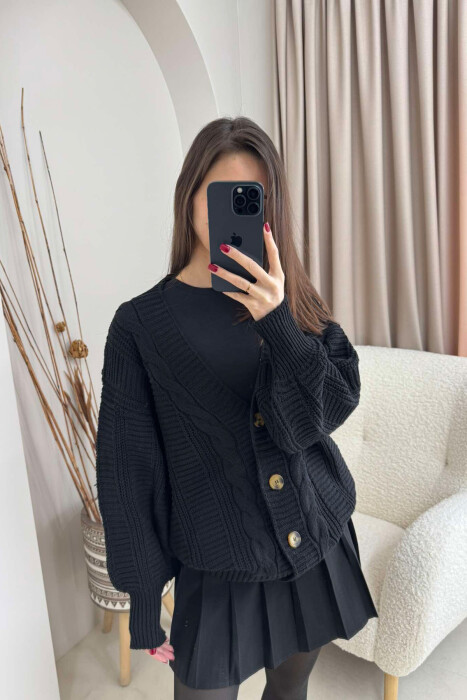 ONE COLOR SIMPLE CARDIGANS WITH BUTTONS FOR WOMAN BLACK/ E ZEZE 