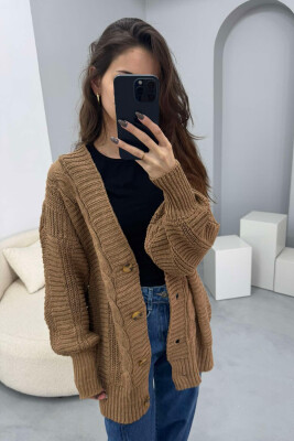 ONE COLOR SIMPLE CARDIGANS WITH BUTTONS FOR WOMAN BROWN/KAFE 