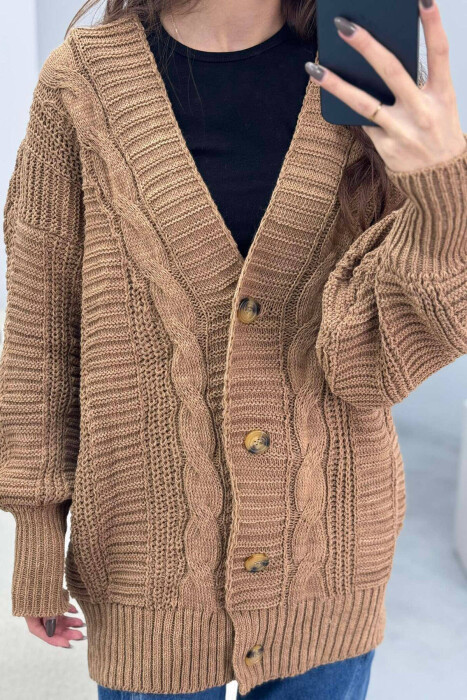 ONE COLOR SIMPLE CARDIGANS WITH BUTTONS FOR WOMAN BROWN/KAFE - 5