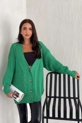 ONE COLOR SIMPLE CARDIGANS WITH BUTTONS FOR WOMAN GREEN/JESHILE 