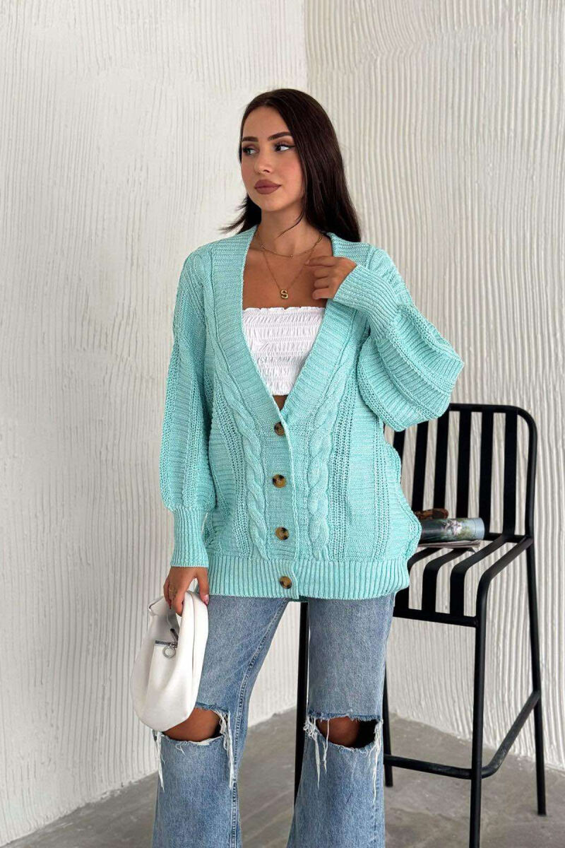 ONE COLOR SIMPLE CARDIGANS WITH BUTTONS FOR WOMAN MINT/MENTE - 2