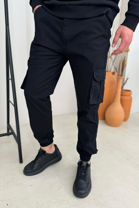 ONE COLOR SIMPLE CARGO MEN PANTS BLACK/ E ZEZE - 2