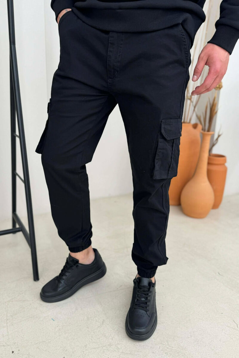 ONE COLOR SIMPLE CARGO MEN PANTS BLACK/ E ZEZE - 2
