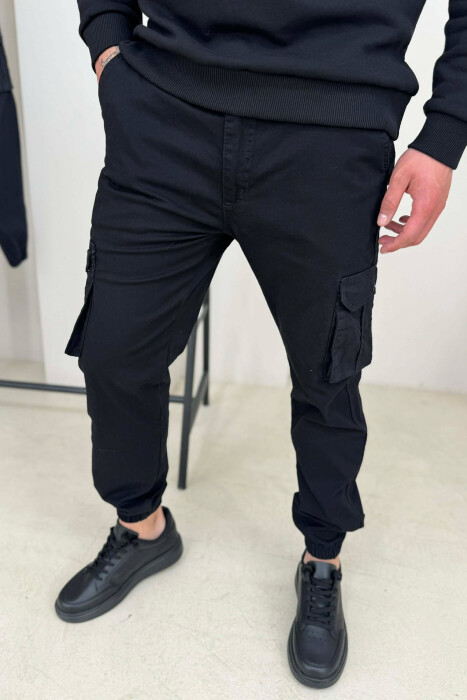 ONE COLOR SIMPLE CARGO MEN PANTS BLACK/ E ZEZE - 5