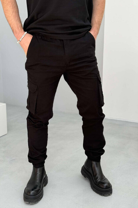 ONE COLOR SIMPLE CARGO MEN PANTS IN BLACK COLOR 