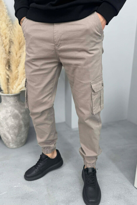 ONE COLOR SIMPLE CARGO MEN PANTS GREY/GRI - KLAUDIO FASHION