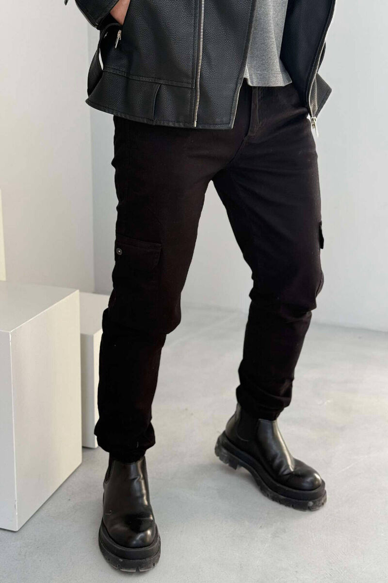 ONE COLOR SIMPLE CARGO PANTS IN BLACK COLOR - 2