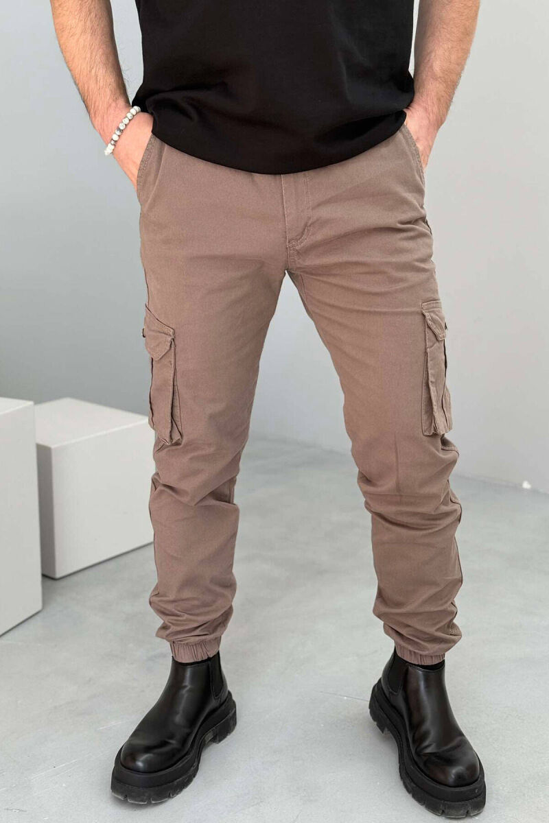 ONE COLOR SIMPLE CARGO MEN PANTS IN BROWN COLOR - 1