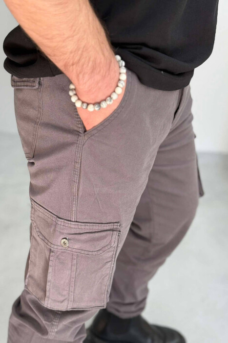 ONE COLOR SIMPLE CARGO MEN PANTS IN GREY COLOR - 4