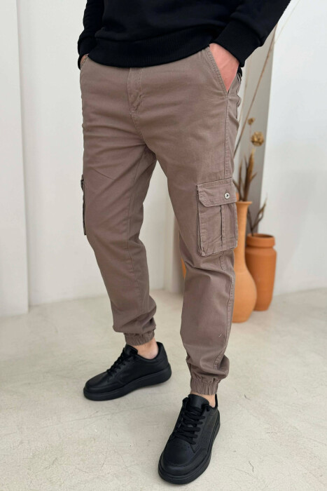 ONE COLOR SIMPLE CARGO MEN PANTS LIGHT BROWN/KAZB - KLAUDIO FASHION