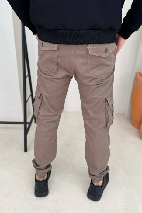 ONE COLOR SIMPLE CARGO MEN PANTS LIGHT BROWN/KAZB - 4