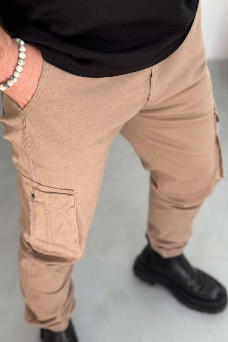 ONE COLOR SIMPLE CARGO MEN PANTS IN BEIGE COLOR - 2