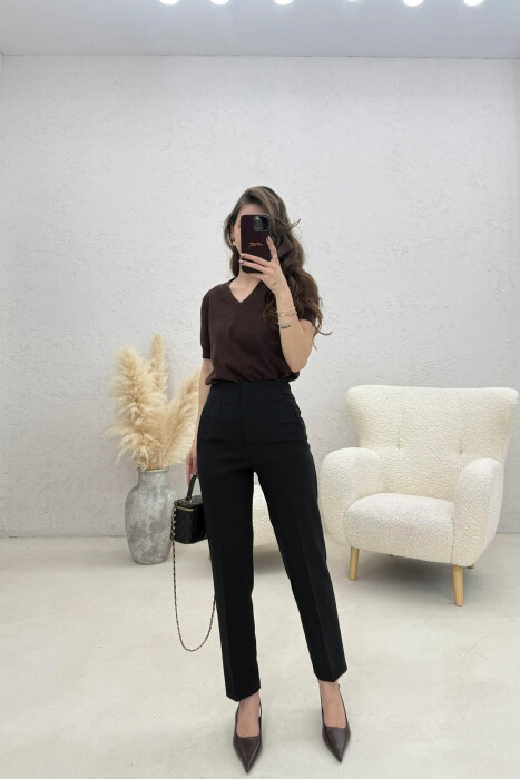 ONE COLOR SIMPLE CLASSIC WOMAN TROUSERS BLACK/ E ZEZE 