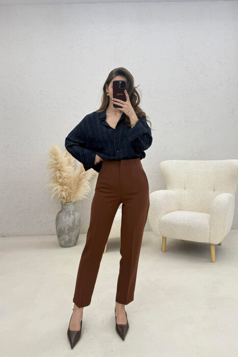 ONE COLOR SIMPLE CLASSIC WOMAN TROUSERS BROWN/KAFE - 1