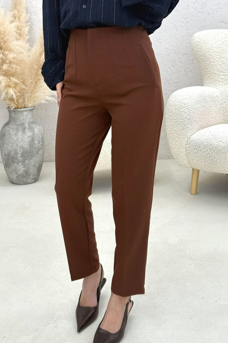 ONE COLOR SIMPLE CLASSIC WOMAN TROUSERS BROWN/KAFE - 4
