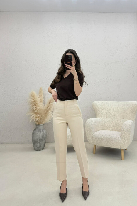 ONE COLOR SIMPLE CLASSIC WOMAN TROUSERS CREAM/KREM - 1