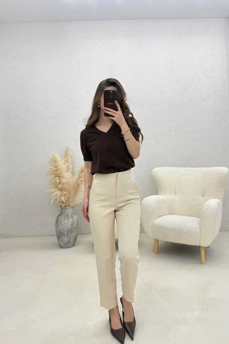 ONE COLOR SIMPLE CLASSIC WOMAN TROUSERS CREAM/KREM - 2