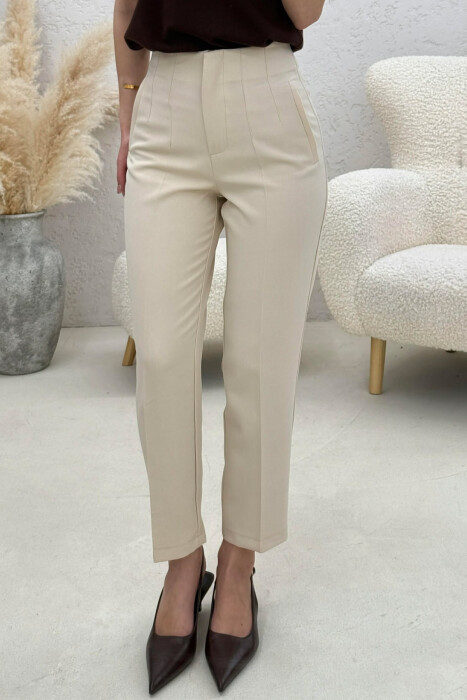 ONE COLOR SIMPLE CLASSIC WOMAN TROUSERS CREAM/KREM - 4