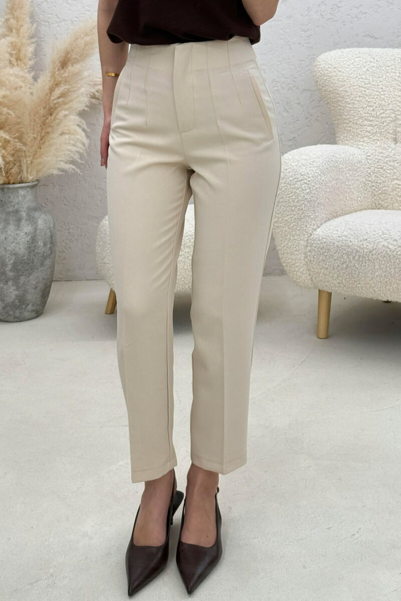 ONE COLOR SIMPLE CLASSIC WOMAN TROUSERS CREAM/KREM - 4