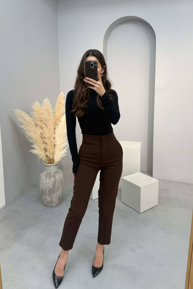 ONE COLOR SIMPLE CLASSIC WOMAN TROUSERS DARK BROWN/KAE - 1