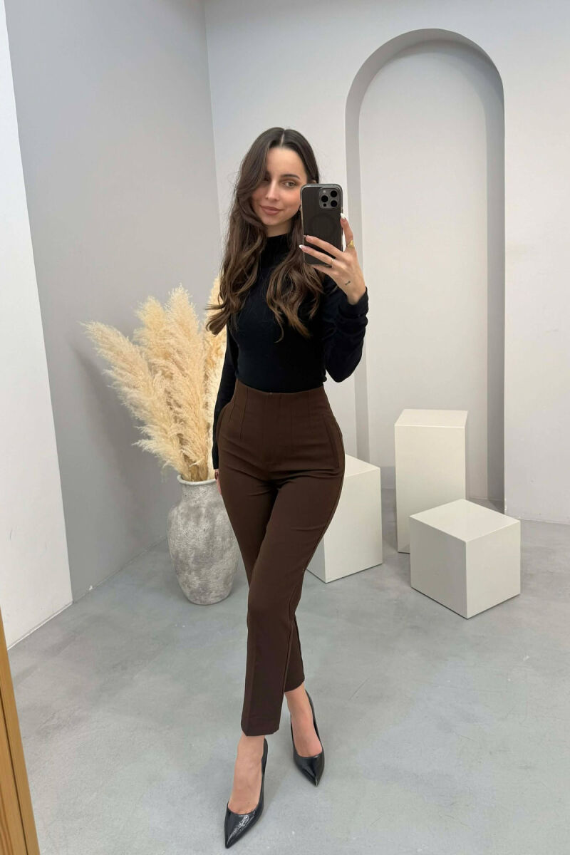 ONE COLOR SIMPLE CLASSIC WOMAN TROUSERS DARK BROWN/KAE - 2