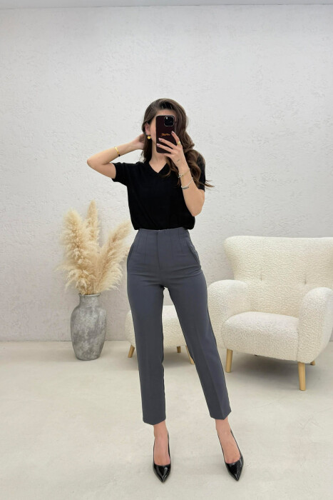ONE COLOR SIMPLE CLASSIC WOMAN TROUSERS DARK GREY/GEE - 1