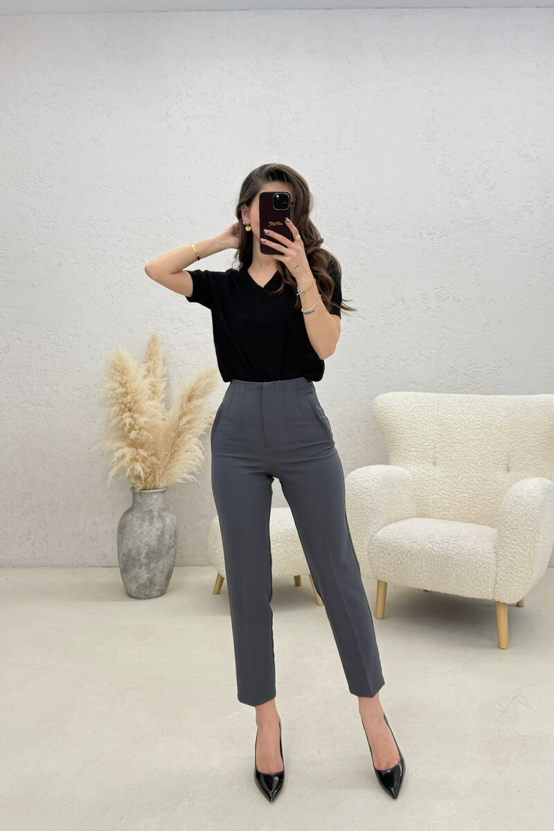 ONE COLOR SIMPLE CLASSIC WOMAN TROUSERS DARK GREY/GEE - 1