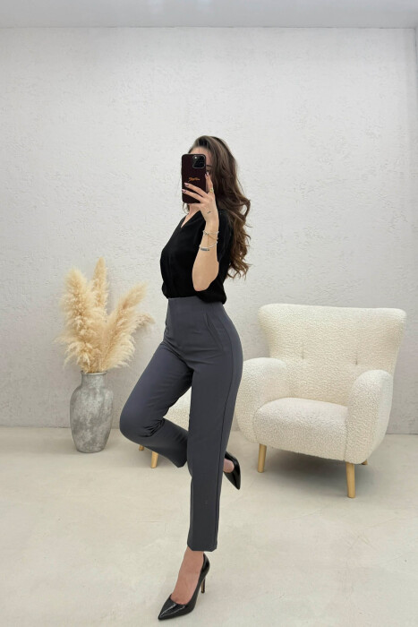 ONE COLOR SIMPLE CLASSIC WOMAN TROUSERS DARK GREY/GEE - 4