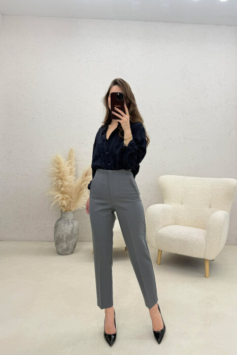 ONE COLOR SIMPLE CLASSIC WOMAN TROUSERS GREY/GRI - 1