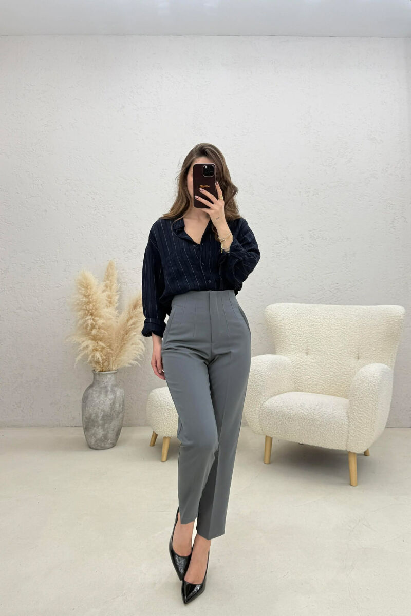 ONE COLOR SIMPLE CLASSIC WOMAN TROUSERS GREY/GRI - 4