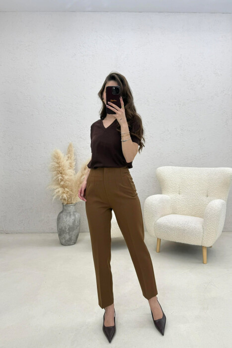 ONE COLOR SIMPLE CLASSIC WOMAN TROUSERS LIGHT BROWN/KAZB 