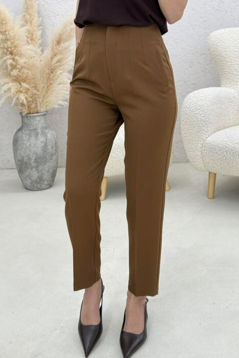 ONE COLOR SIMPLE CLASSIC WOMAN TROUSERS LIGHT BROWN/KAZB - 3
