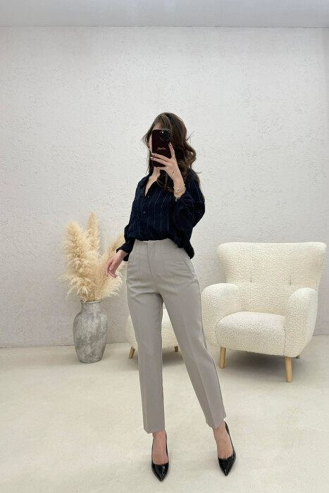 ONE COLOR SIMPLE CLASSIC WOMAN TROUSERS LIGHT GREY/GZ - 2