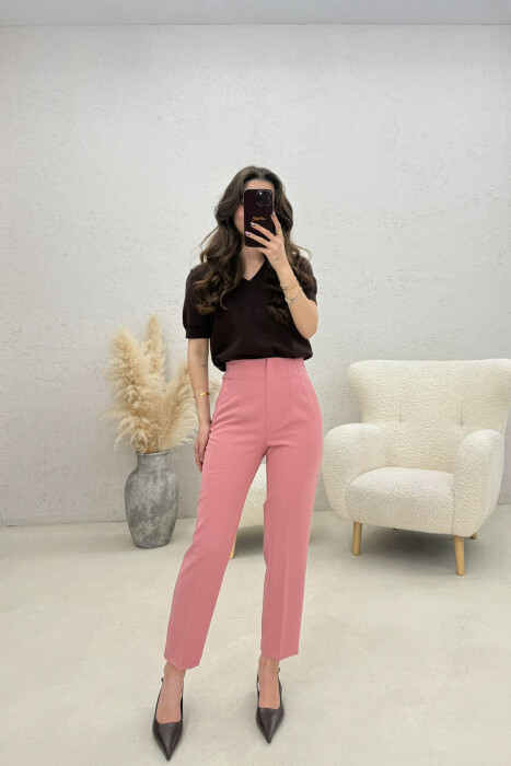 ONE COLOR SIMPLE CLASSIC WOMAN TROUSERS POWDER/PUDER 