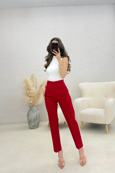 ONE COLOR SIMPLE CLASSIC WOMAN TROUSERS RED/E KUQE 