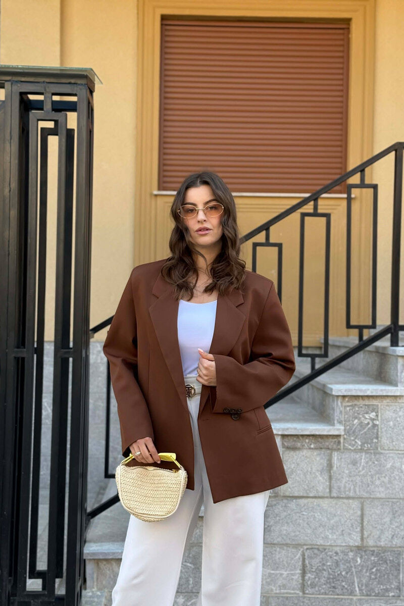 ONE COLOR SIMPLE CLASSIC WOMEN JACKET BROWN/KAFE - 2