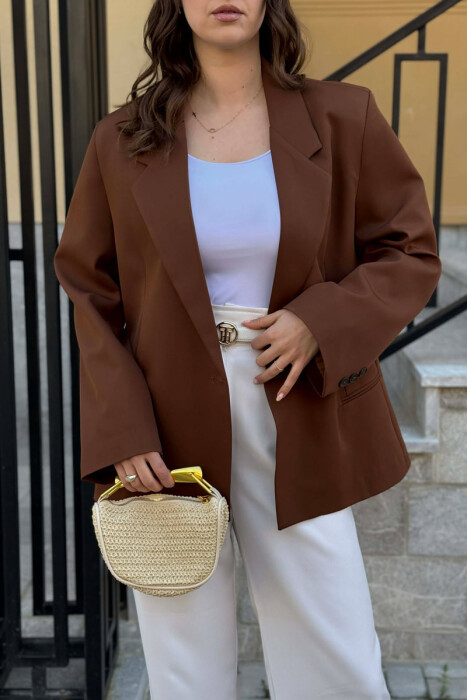 ONE COLOR SIMPLE CLASSIC WOMEN JACKET BROWN/KAFE - 4