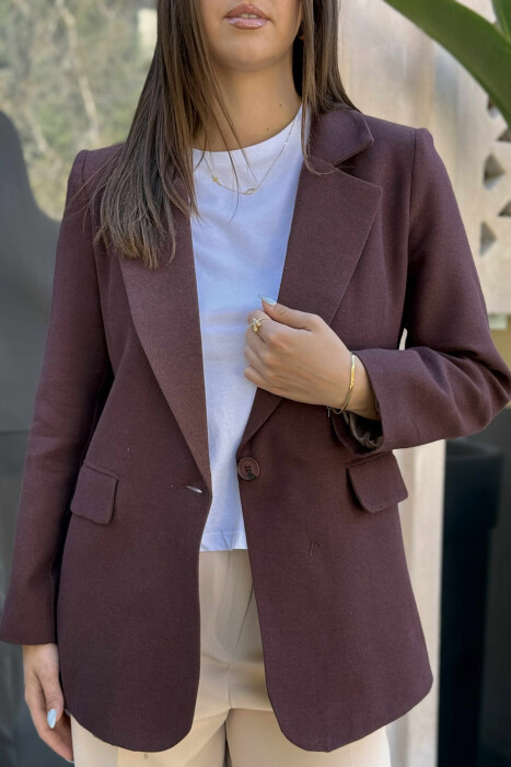 ONE COLOR SIMPLE CLASSIC WOMEN JACKET BROWN/KAFE - 4