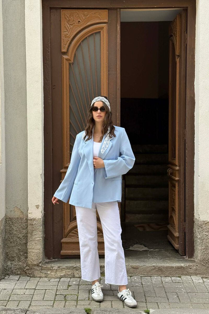 ONE COLOR SIMPLE CLASSIC WOMEN JACKET LIGHTBLUE/BZ - 1