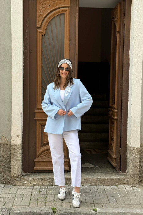 ONE COLOR SIMPLE CLASSIC WOMEN JACKET LIGHTBLUE/BZ - 3