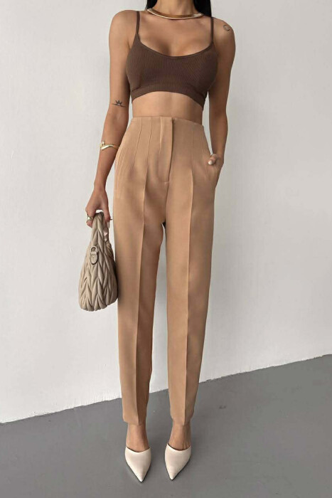 ONE COLOR SIMPLE CLASSIC WOMEN TROUSERS BEIGE/BEZHE 