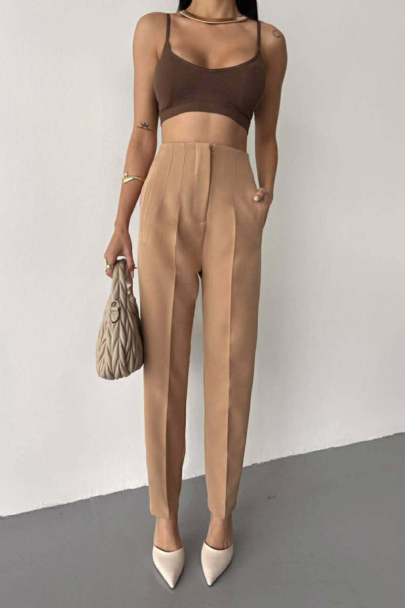 ONE COLOR SIMPLE CLASSIC WOMEN TROUSERS BEIGE/BEZHE - 1