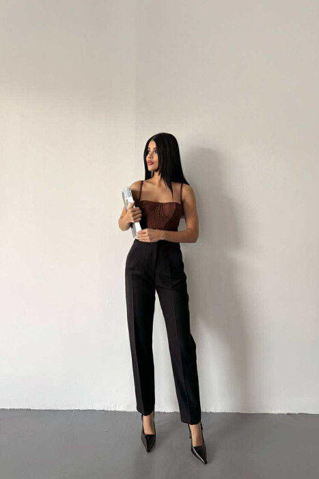 ONE COLOR SIMPLE CLASSIC WOMEN TROUSERS BLACK/ E ZEZE 
