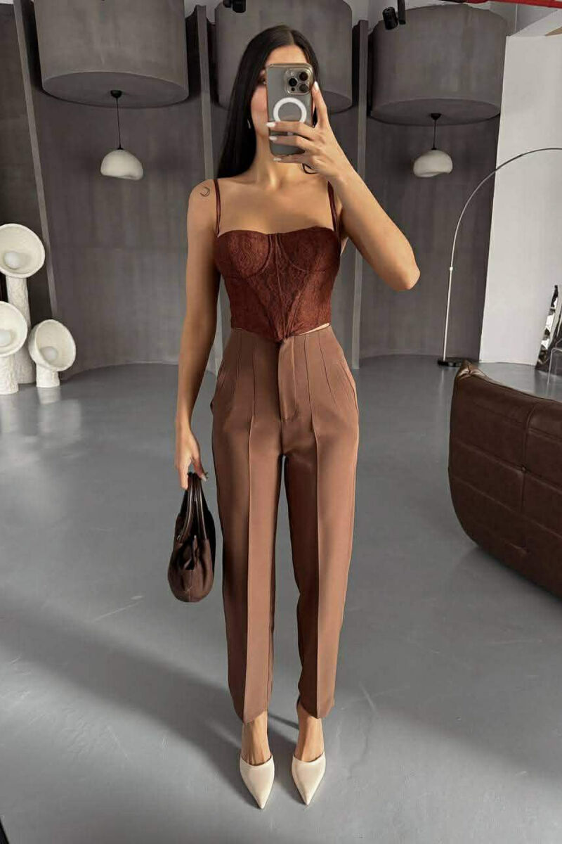 ONE COLOR SIMPLE CLASSIC WOMEN TROUSERS BROWN/KAFE - 4