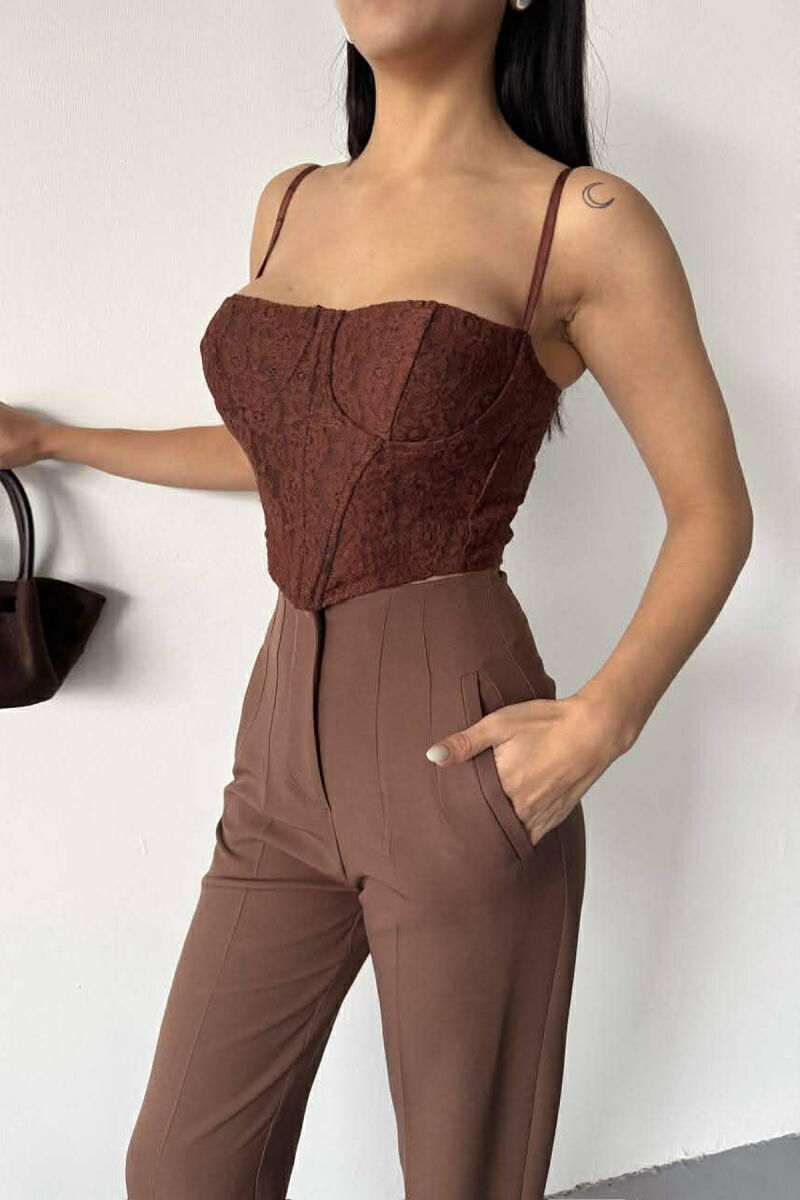 ONE COLOR SIMPLE CLASSIC WOMEN TROUSERS BROWN/KAFE - 5
